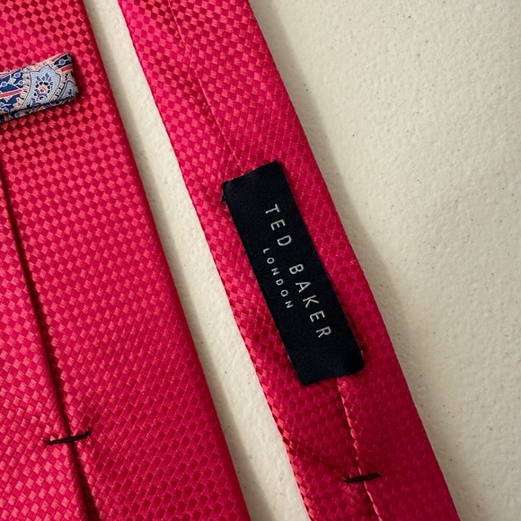 NWT TED BAKER LONDON Pinkish Red Gingham Check Tie Contrast Lining - Picture 4 of 8